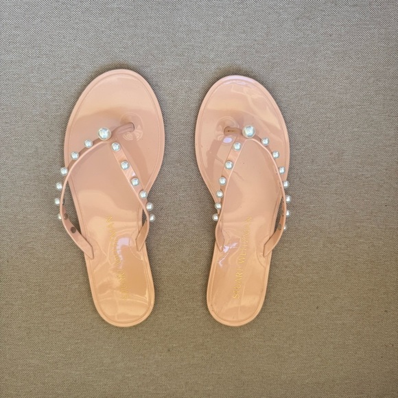 Stuart Weitzman Goldie Jelly Flip Flop Pearls Size US 8 EU 39 Dusty Pink - Picture 2 of 9